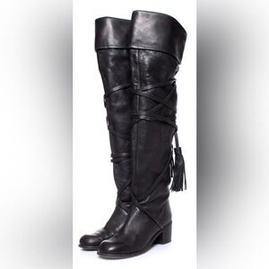 SEE By Chloe Sz 35.5 Over The Knee Boots Wrap Around Tassels Round Toe Low Heel